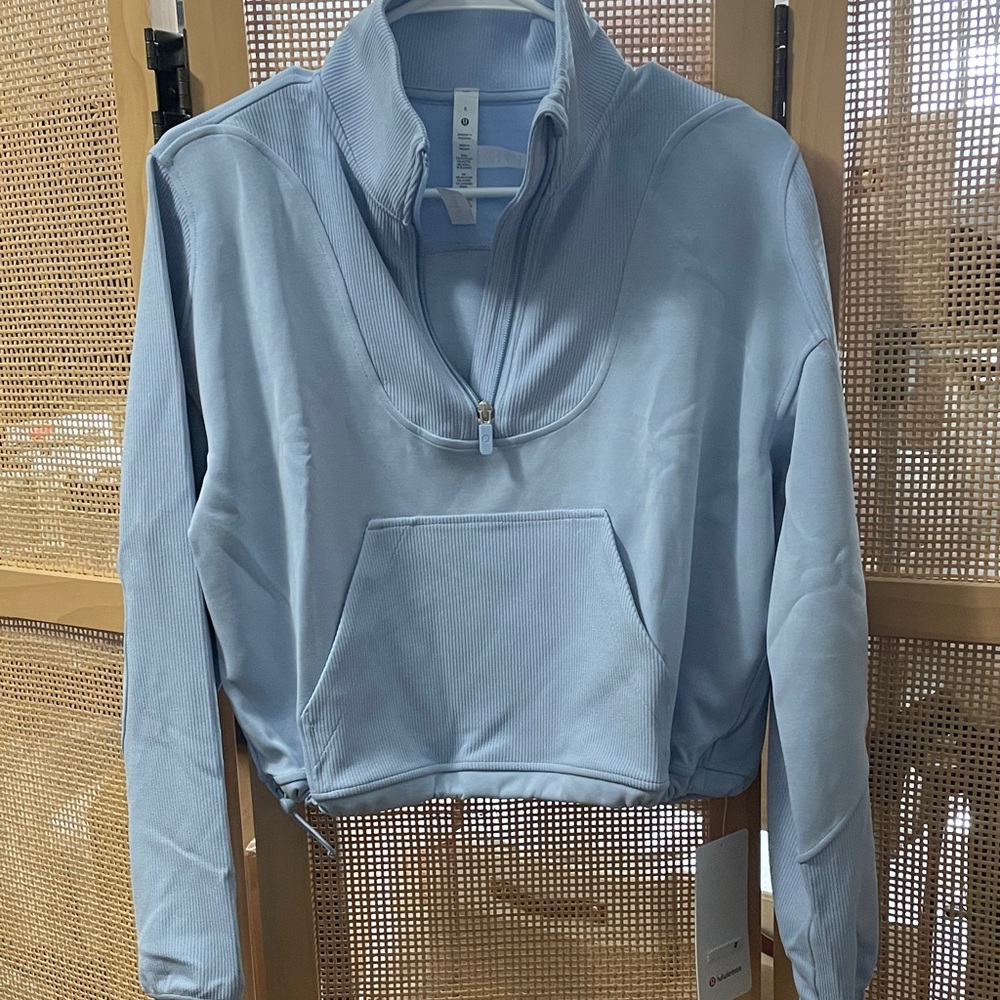 lululemon athletica brushed softstreme ribbed half zip size 6 BLEIN blue linen